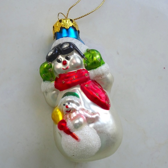 Set of 2 Classic Christmas Snowman Glass Glitter Retro Xmas Holiday Ornaments - Picture 10 of 11